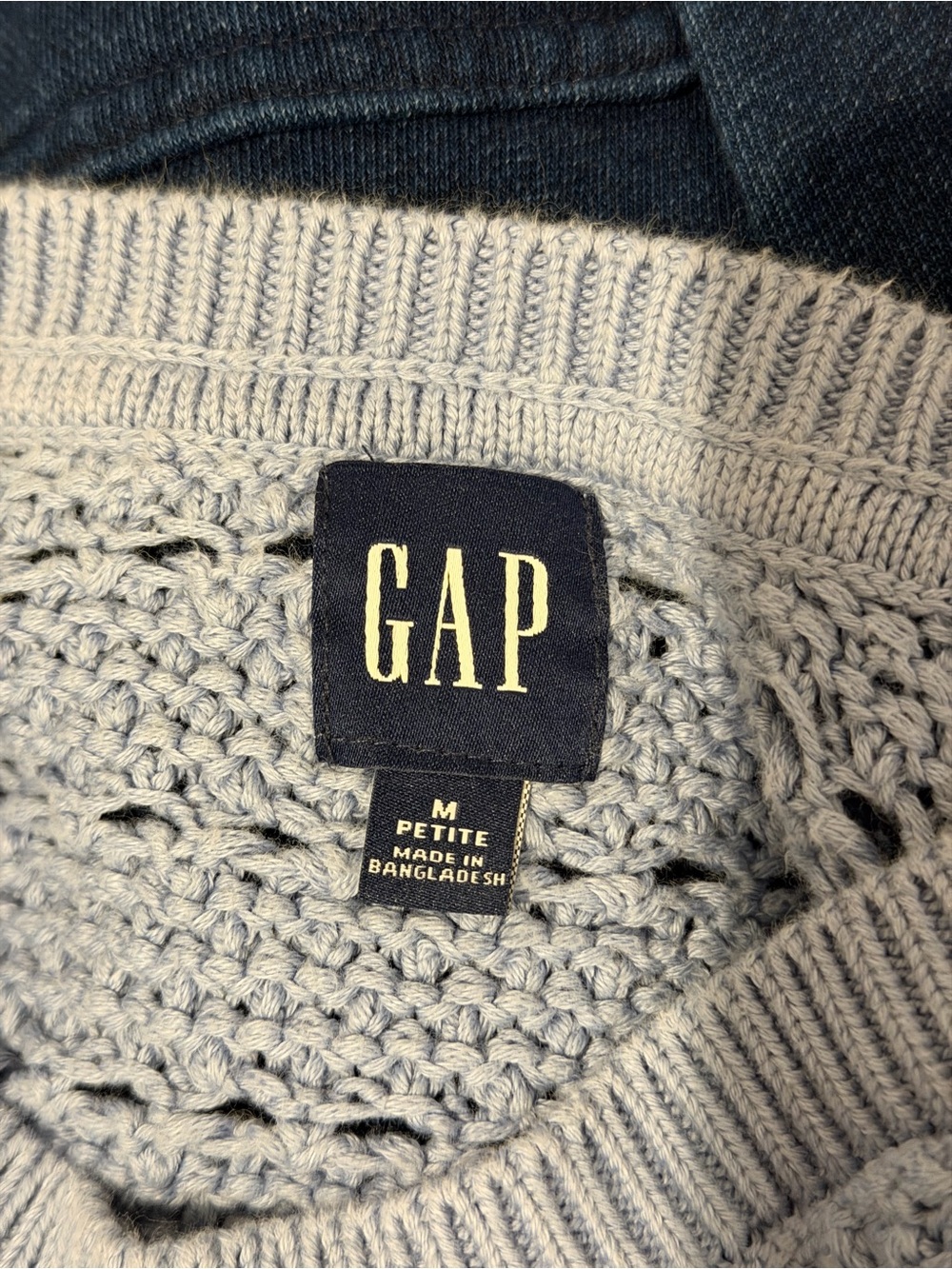 GAP Petite Women's Periwinkle Blue Open-Knit Crochet Crew Sweater